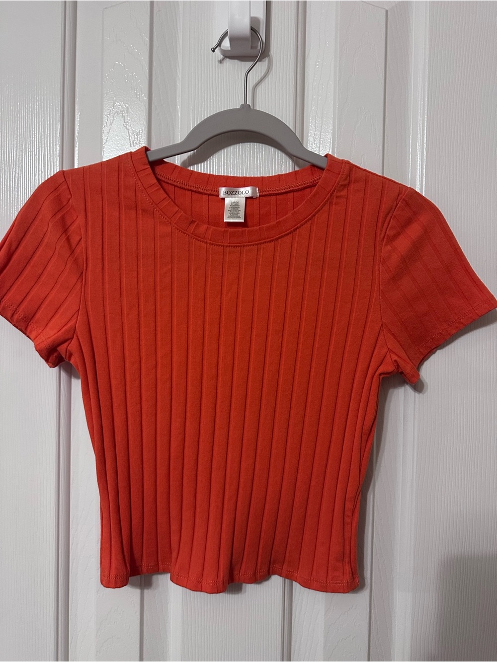 Bozzolo Orange Ribbed Short Sleeve Crop Top